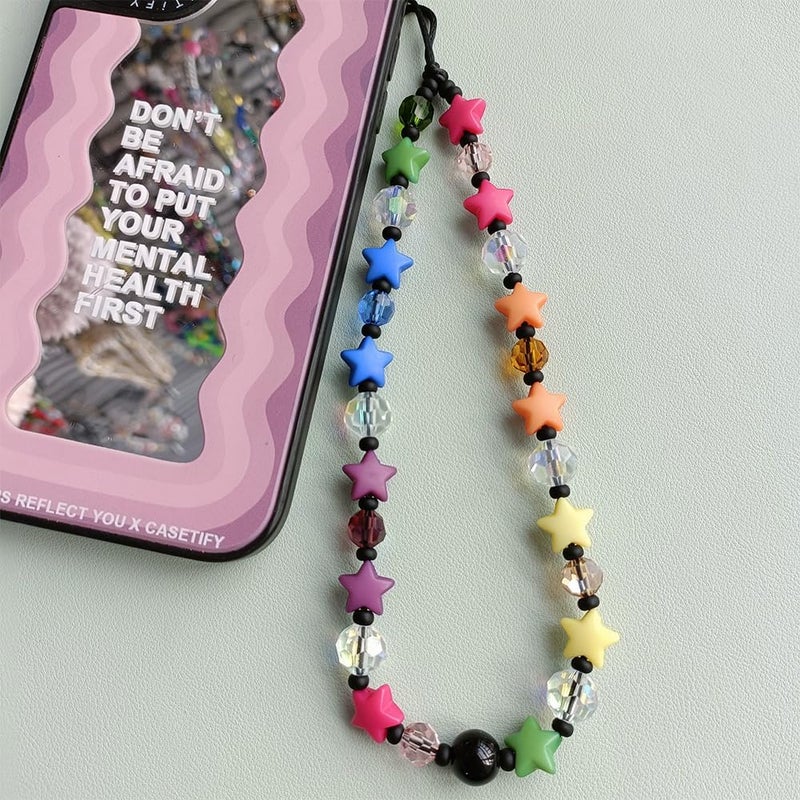 WCCH Beaded Phone Charm Y2K Kawaii Handmade Acrylic Phone Lanyard Wrist Strap for Camera Bag Airpods Keychain Charm Colorful Stars - Image 2